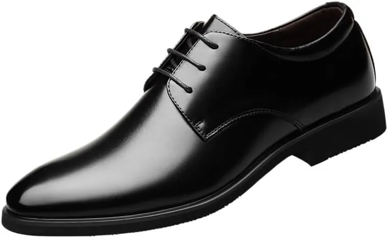 Mens Classic Lace Up Pointed Toe Leather Shoes Modern Casual Rubber Sole Oxfords