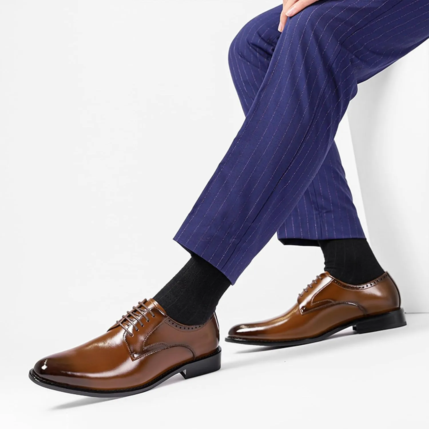 Men's Classic Leather Lace Up Dress Oxford Shoes Comfortable Low Heel Business Casual Shoes Modern Wedding Work Formal Shoes