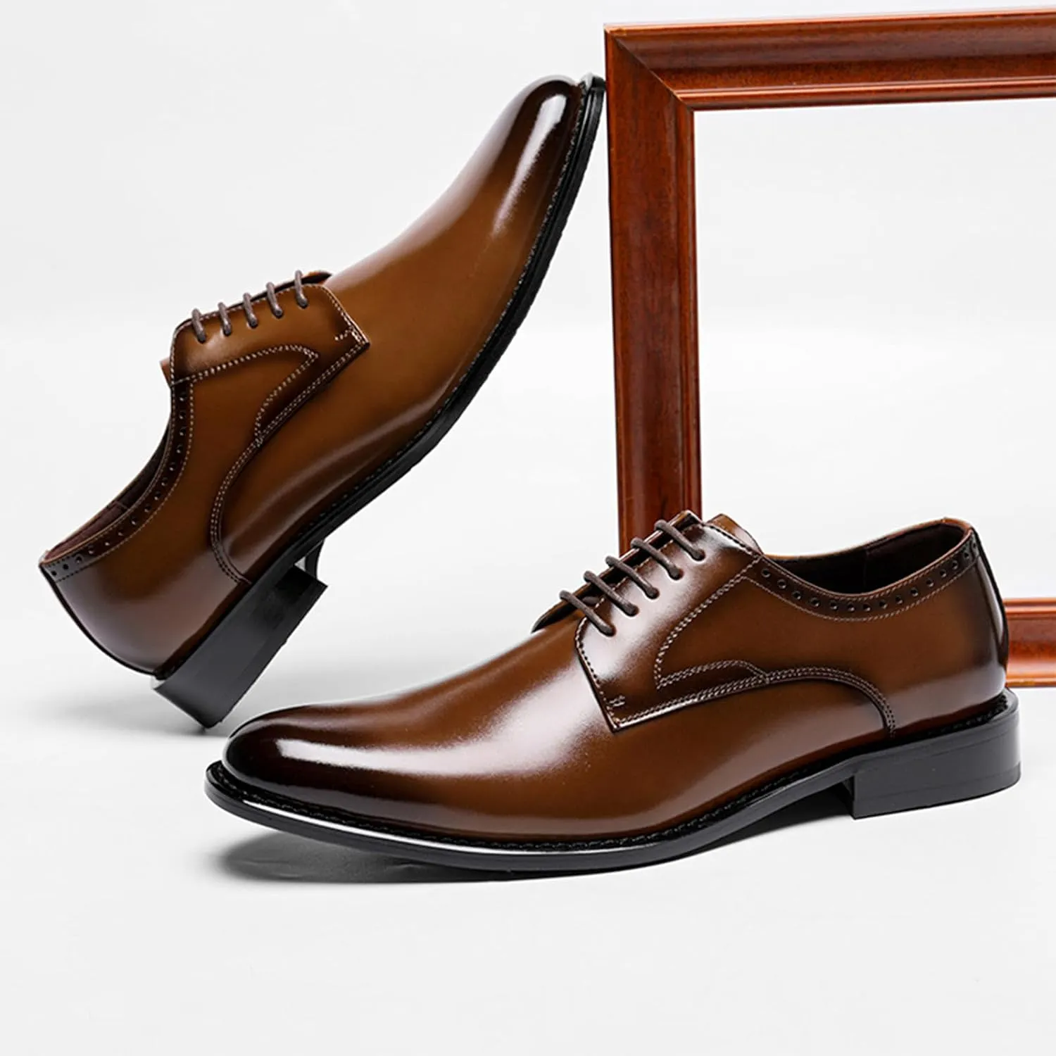 Men's Classic Leather Lace Up Dress Oxford Shoes Comfortable Low Heel Business Casual Shoes Modern Wedding Work Formal Shoes