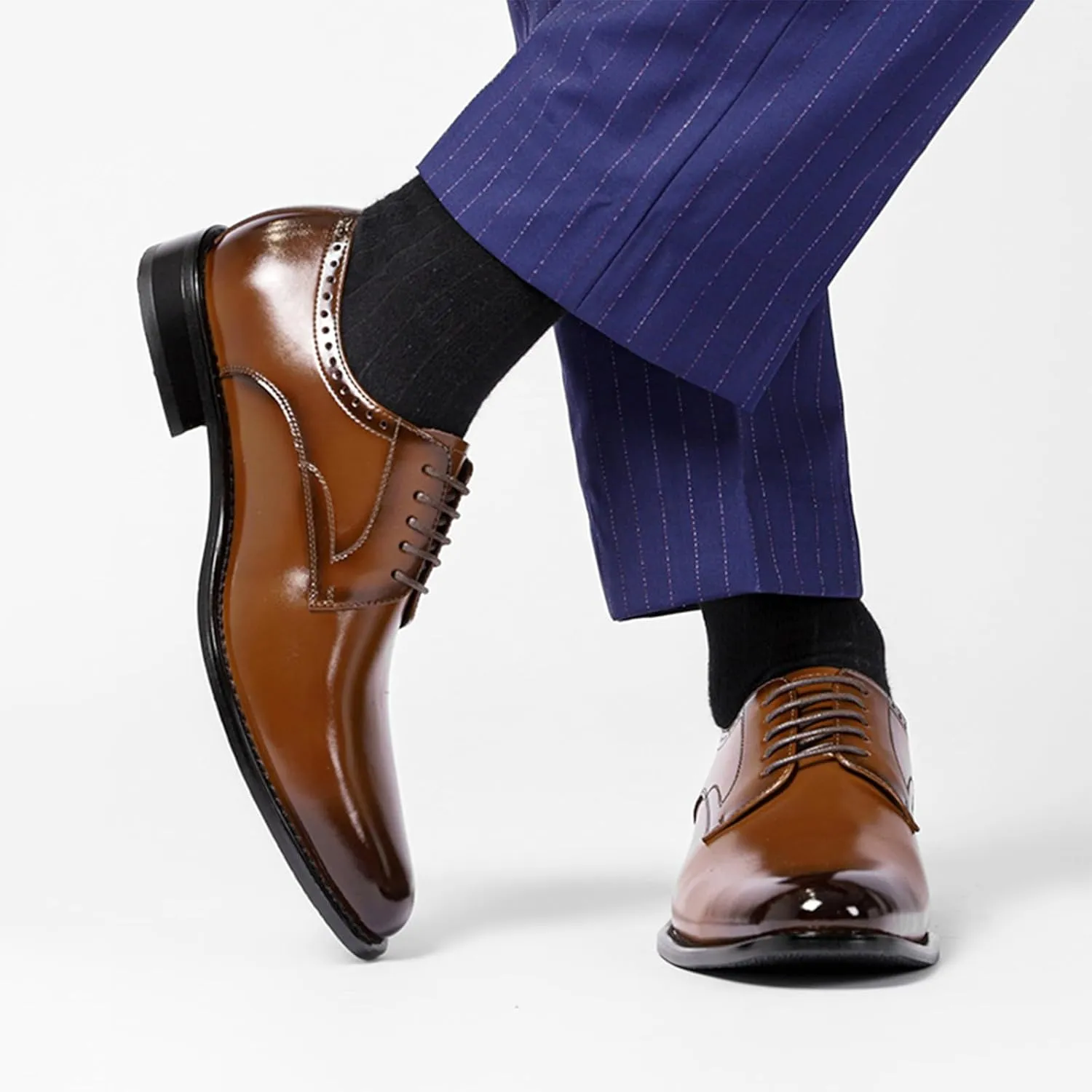 Men's Classic Leather Lace Up Dress Oxford Shoes Comfortable Low Heel Business Casual Shoes Modern Wedding Work Formal Shoes