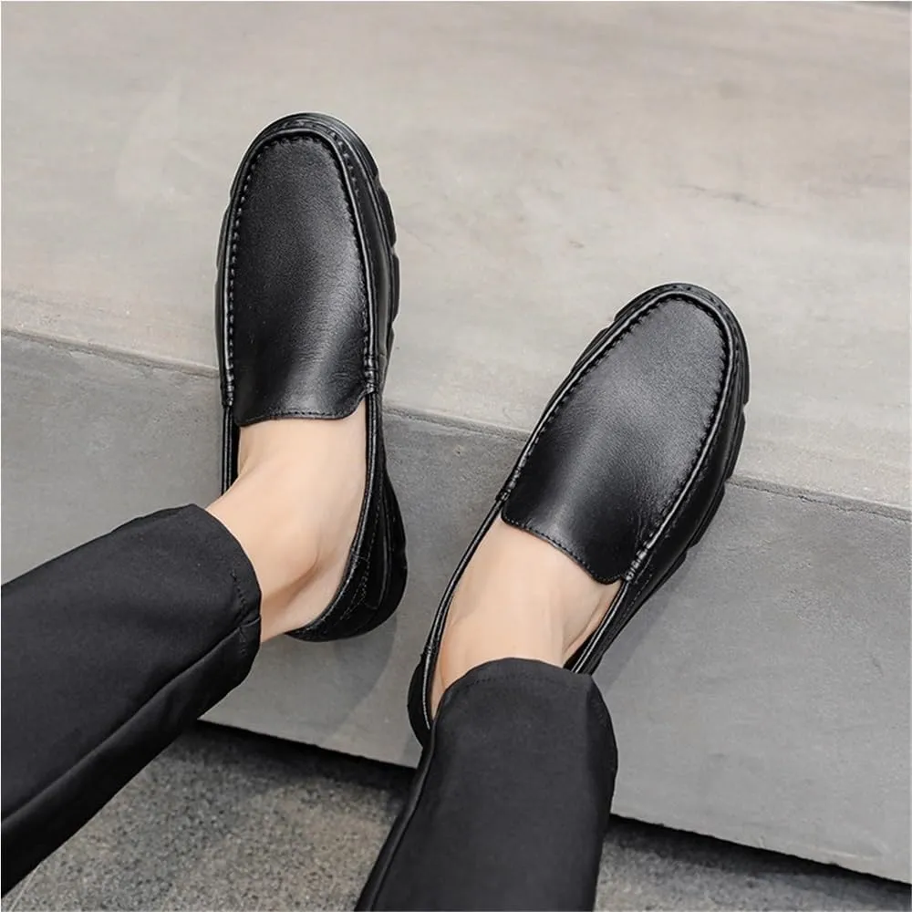 Mens Classic Loafers Slip On Leather Round Toe Comfortable Lightweight for Business Casual Office Work Shoes