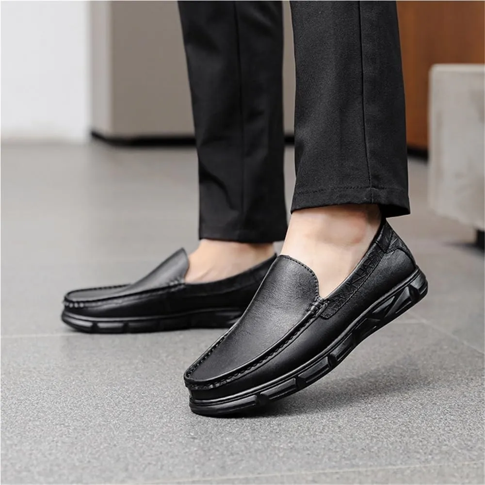 Mens Classic Loafers Slip On Leather Round Toe Comfortable Lightweight for Business Casual Office Work Shoes
