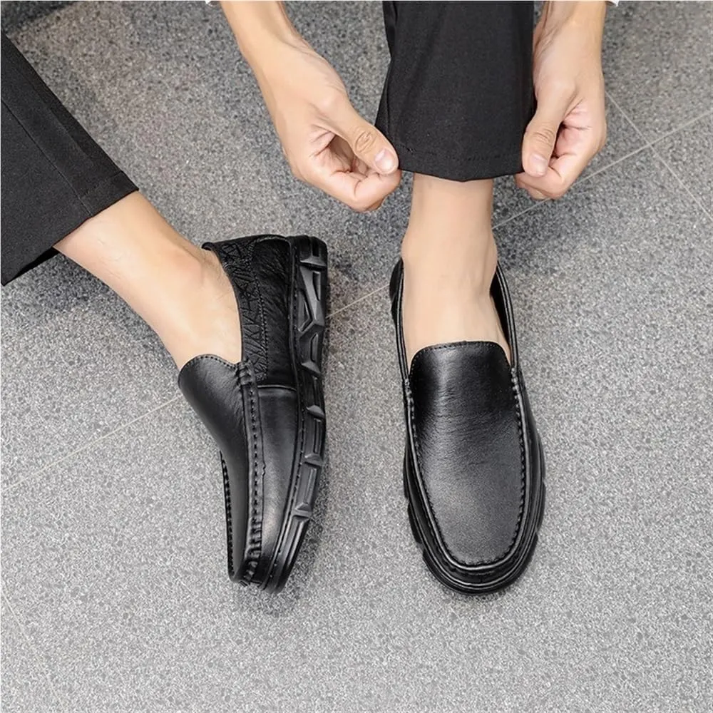 Mens Classic Loafers Slip On Leather Round Toe Comfortable Lightweight for Business Casual Office Work Shoes
