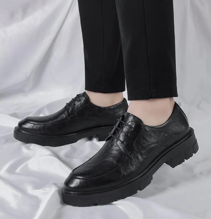 Men's Classic Oxfords Shoes Mens Business Lace Up Oxford Shoes Men Retro Mid Chunky Heels Formal Loafers