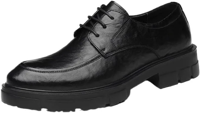 Men's Classic Oxfords Shoes Mens Business Lace Up Oxford Shoes Men Retro Mid Chunky Heels Formal Loafers