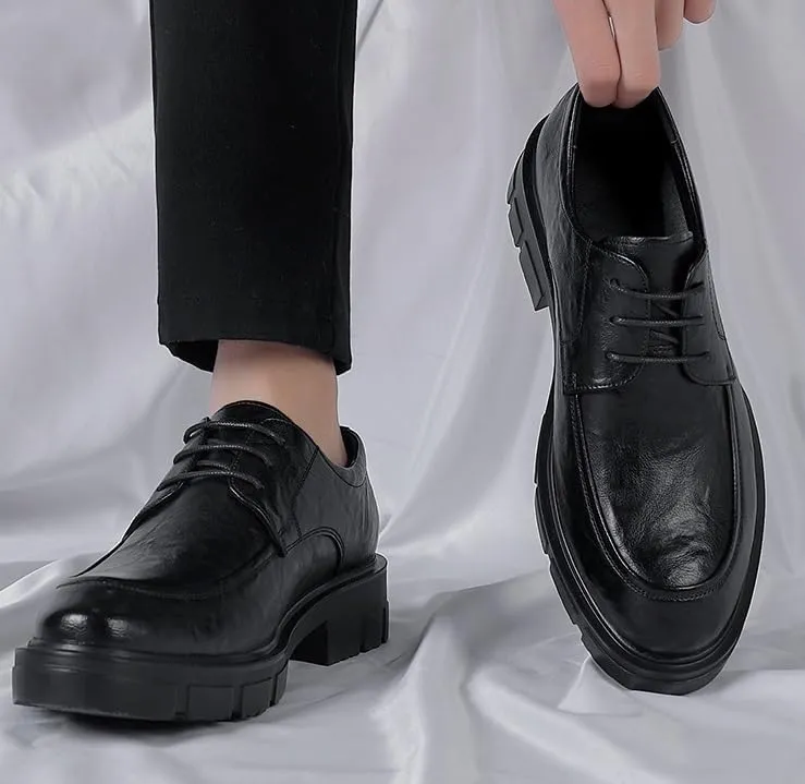 Men's Classic Oxfords Shoes Mens Business Lace Up Oxford Shoes Men Retro Mid Chunky Heels Formal Loafers