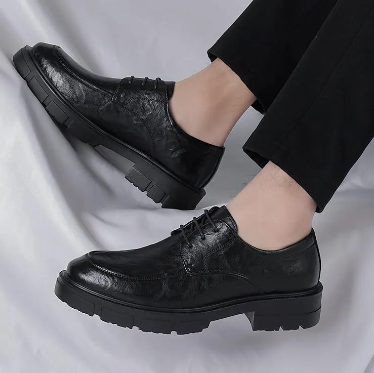 Men's Classic Oxfords Shoes Mens Business Lace Up Oxford Shoes Men Retro Mid Chunky Heels Formal Loafers