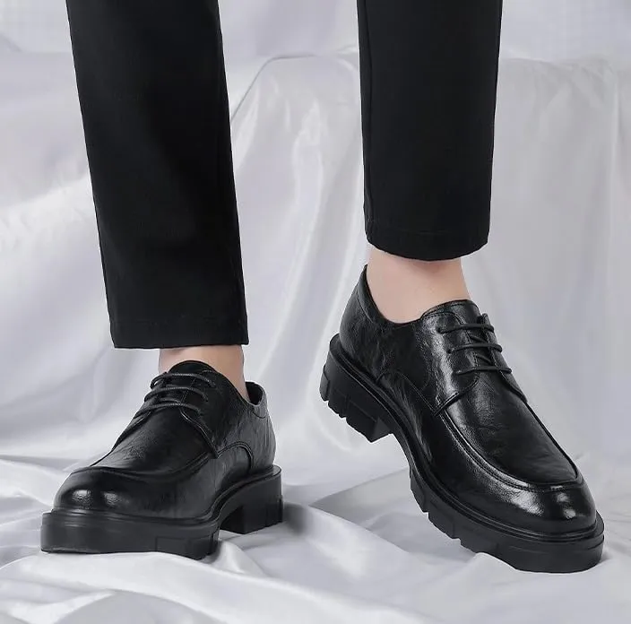 Men's Classic Oxfords Shoes Mens Business Lace Up Oxford Shoes Men Retro Mid Chunky Heels Formal Loafers