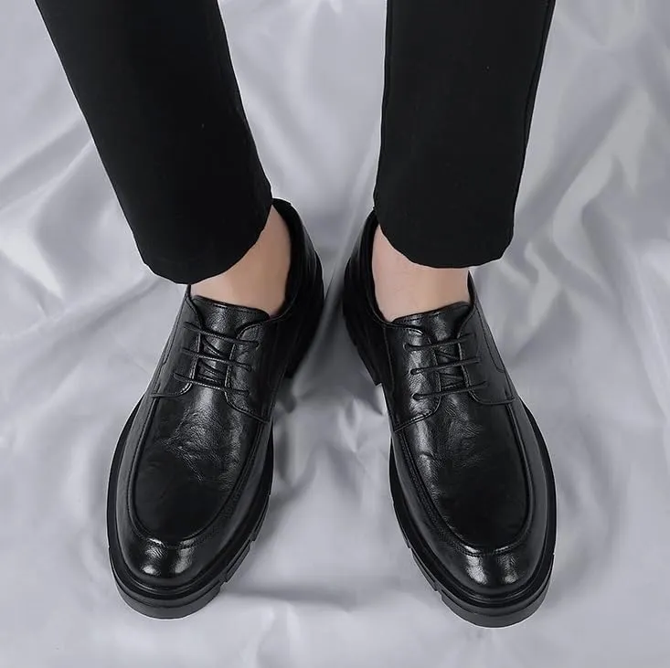 Men's Classic Oxfords Shoes Mens Business Lace Up Oxford Shoes Men Retro Mid Chunky Heels Formal Loafers