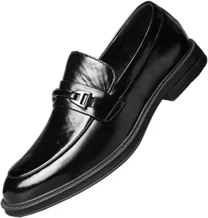 Men's Classic Slip On Dress Shoes Summer Fashion Pointed Toe Genuine Leather Oxford Shoes Office Working Derby Shoes for Men(Black,8)