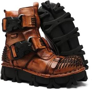 Men's Combat Motorcycle Leather Boots Soft Comfortable Ankle Boots