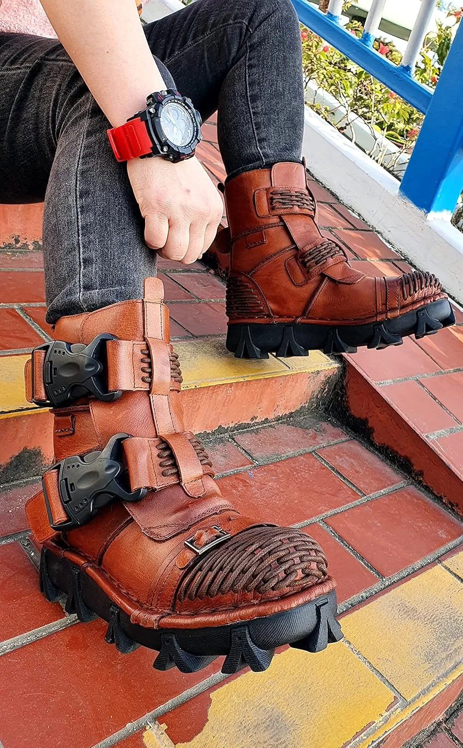 Men's Combat Motorcycle Leather Boots Soft Comfortable Ankle Boots