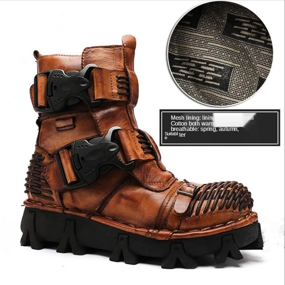 Men's Combat Motorcycle Leather Boots Soft Comfortable Ankle Boots