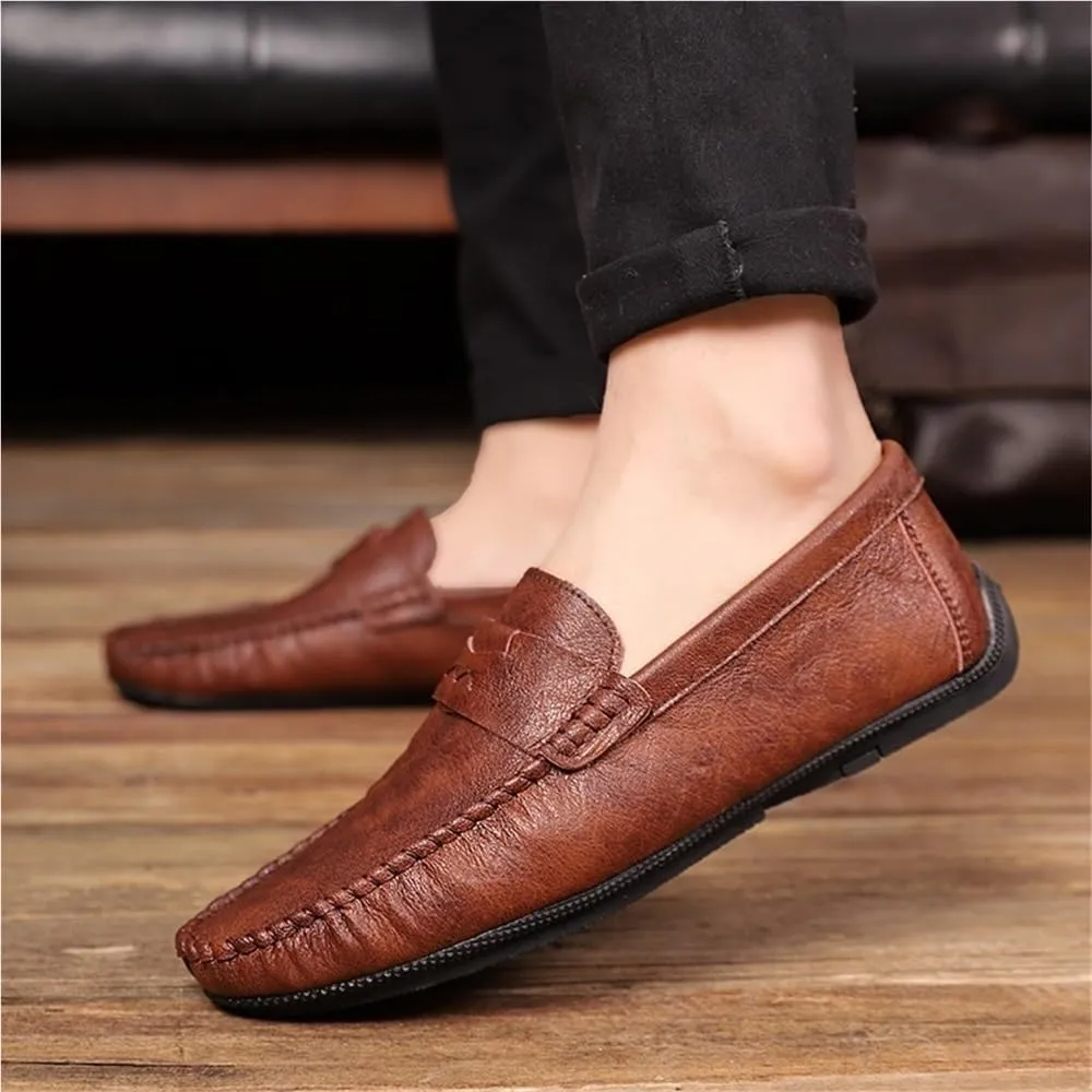 Men's Comfortable Loafers Solid Color Round Toe Flexible Slip Resistant Anti-Slip Prom Classic Slip-ons for Business Casual Office
