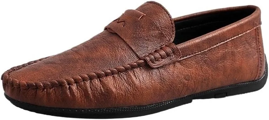 Men's Comfortable Loafers Solid Color Round Toe Flexible Slip Resistant Anti-Slip Prom Classic Slip-ons for Business Casual Office