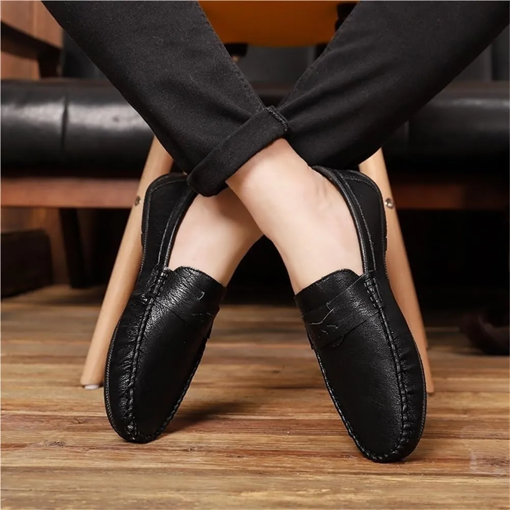 Men's Comfortable Loafers Solid Color Round Toe Flexible Slip Resistant Anti-Slip Prom Classic Slip-ons for Business Casual Office