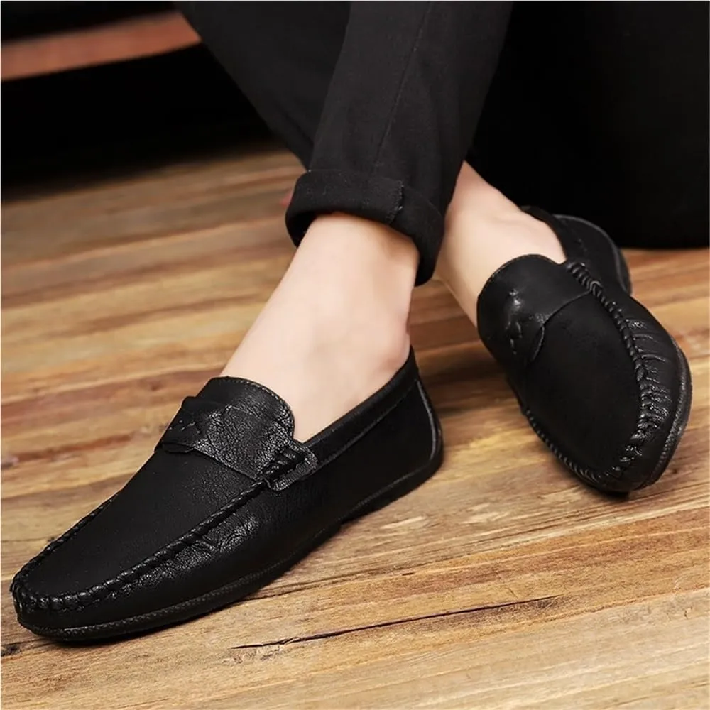 Men's Comfortable Loafers Solid Color Round Toe Flexible Slip Resistant Anti-Slip Prom Classic Slip-ons for Business Casual Office