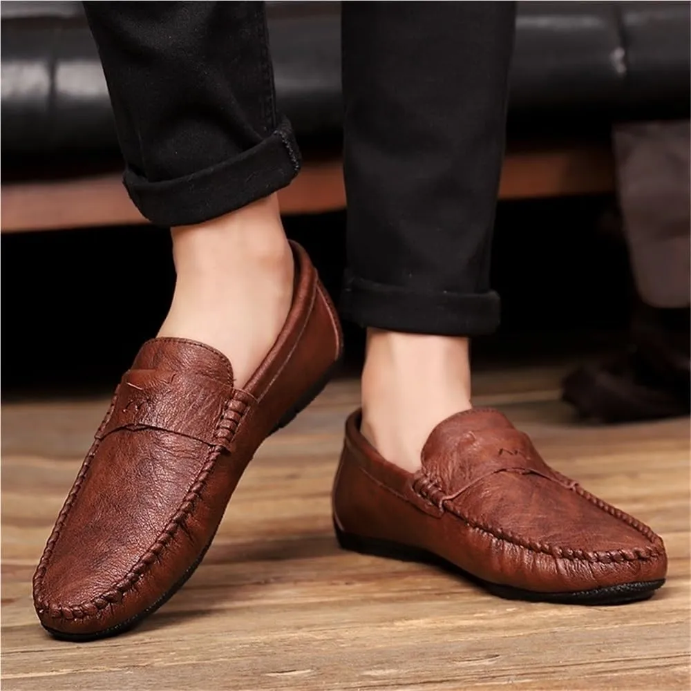 Men's Comfortable Loafers Solid Color Round Toe Flexible Slip Resistant Anti-Slip Prom Classic Slip-ons for Business Casual Office