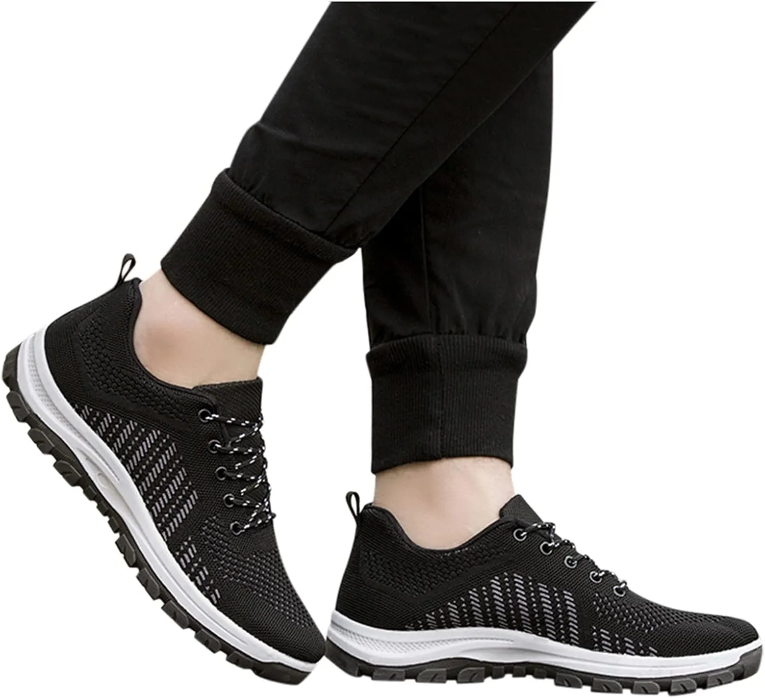 Mens Comfy Sports Sneakers with Arch Support Breathable Mesh Knit Cushion Running Shoes Low Top Casual Walking Sneakers Lace up Non-Slip Hiking Shoes Summer Daily Work Footwear