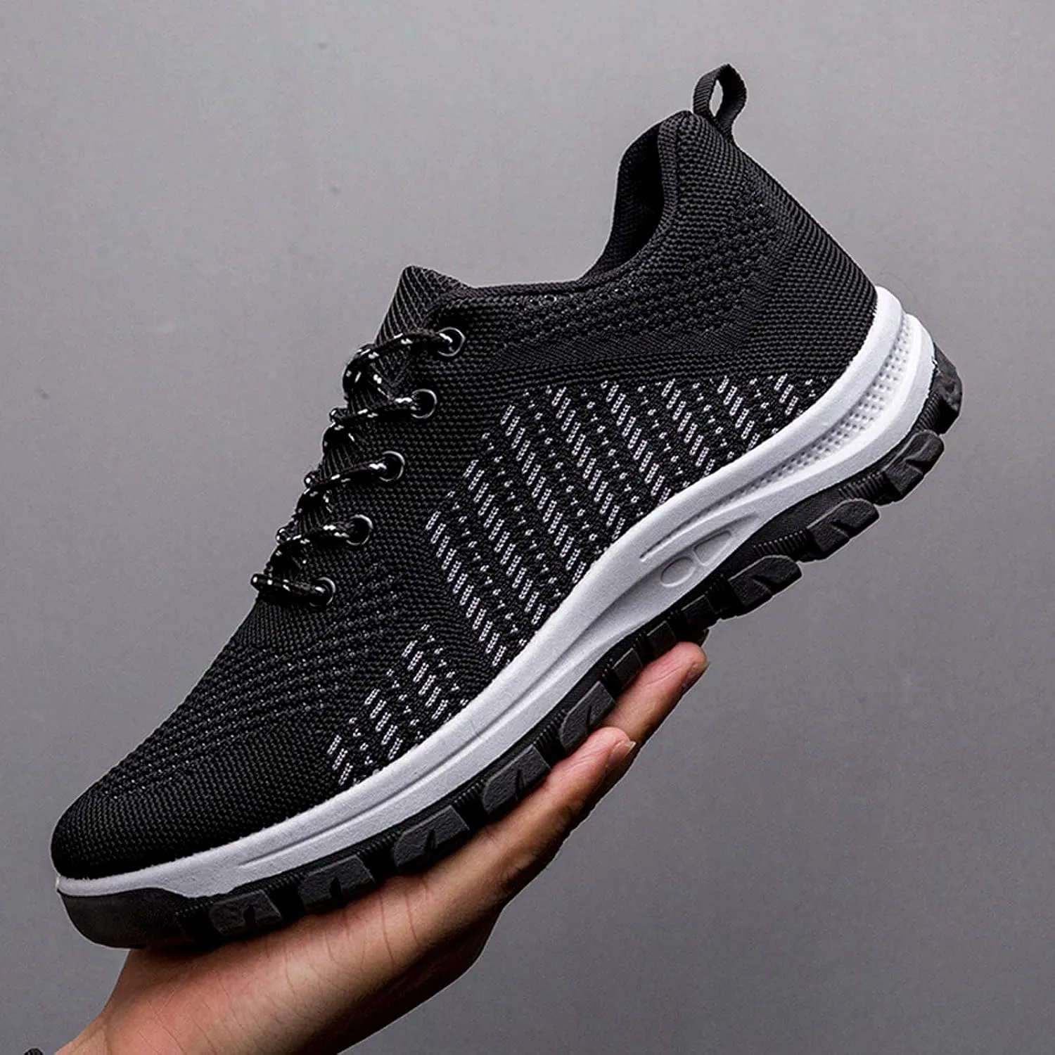 Mens Comfy Sports Sneakers with Arch Support Breathable Mesh Knit Cushion Running Shoes Low Top Casual Walking Sneakers Lace up Non-Slip Hiking Shoes Summer Daily Work Footwear