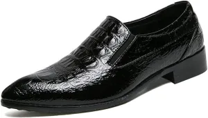 Men's Crocodile Texture PU Leather Dress Oxford Shoes Slip on Modern Business Penny Loafer
