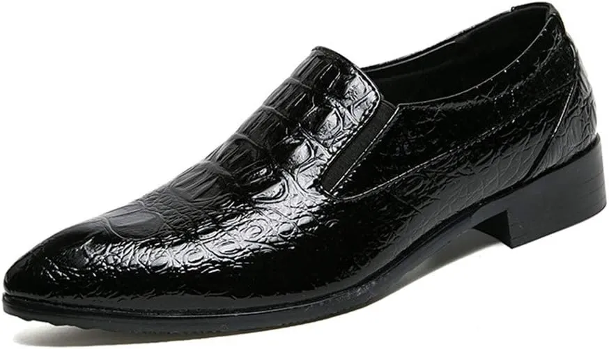 Men's Crocodile Texture PU Leather Dress Oxford Shoes Slip on Modern Business Penny Loafer