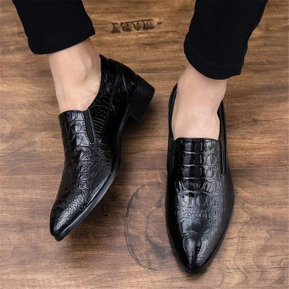 Men's Crocodile Texture PU Leather Dress Oxford Shoes Slip on Modern Business Penny Loafer