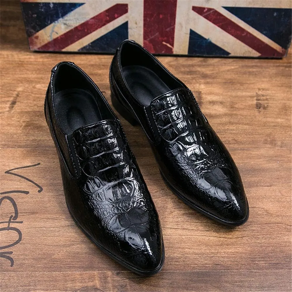 Men's Crocodile Texture PU Leather Dress Oxford Shoes Slip on Modern Business Penny Loafer