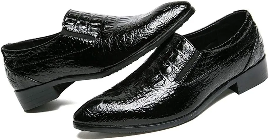 Men's Crocodile Texture PU Leather Dress Oxford Shoes Slip on Modern Business Penny Loafer