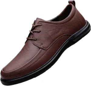 Mens Derby Shoes Genuine Non-Slip Fashion Classic Round-Toe Low Top Block High Heel Leather Oxford