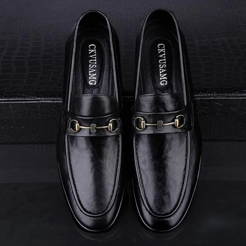 Men's Dress Shoes Black Business Oxford Luxury Round Toe Lug Sole Loafers Formal Shoes