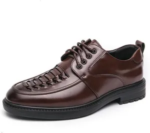 Men's Dress Shoes Breathable Business Classic Oxfords Shoes for Men Lace-up Patent Leather Tuxedo Shoes(Brown,11)
