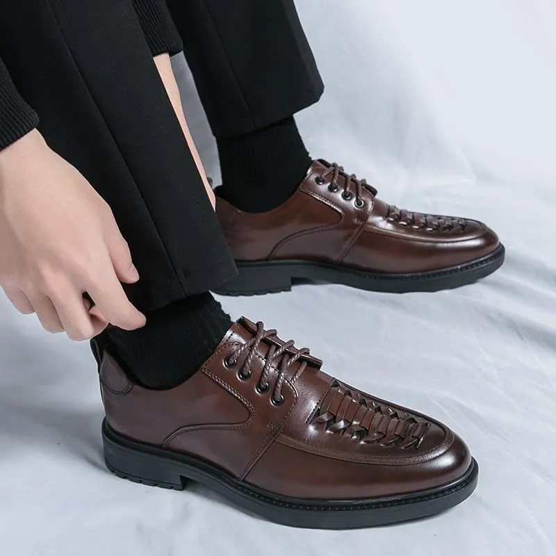 Men's Dress Shoes Breathable Business Classic Oxfords Shoes for Men Lace-up Patent Leather Tuxedo Shoes(Brown,11)