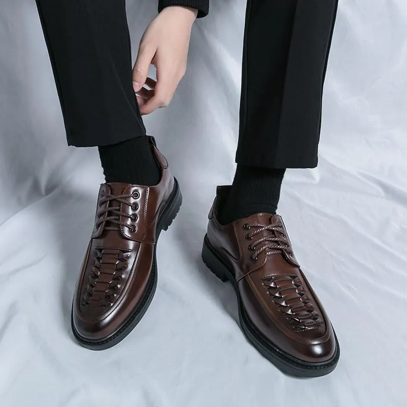 Men's Dress Shoes Breathable Business Classic Oxfords Shoes for Men Lace-up Patent Leather Tuxedo Shoes(Brown,11)