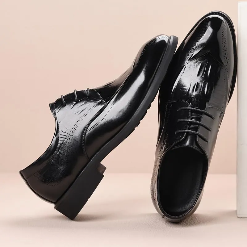 Men's Dress Shoes Casual Work Office Comfortable Business Oxfords Shoes Men Genuine Leather Platform Slip-On Oxfords