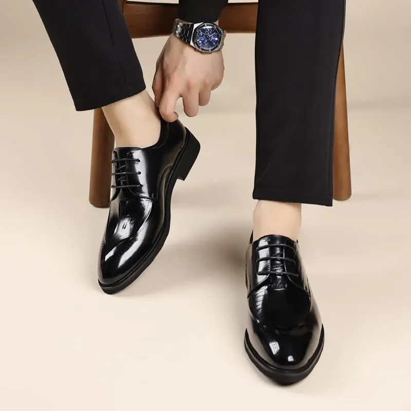 Men's Dress Shoes Casual Work Office Comfortable Business Oxfords Shoes Men Genuine Leather Platform Slip-On Oxfords