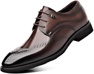 Men's Dress Shoes Men Vintage Leather Lace Up Platform Oxfords Shoes Business Casual Comfort Formal Derby Shoes(Brown,8.5)