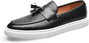Men's Fashion Leather Round Toe Tassel Loafers Outdoor Casual Shoes Comfortable Round Toe Walking Shoes Business Dress Shoes for Party Dating Prom