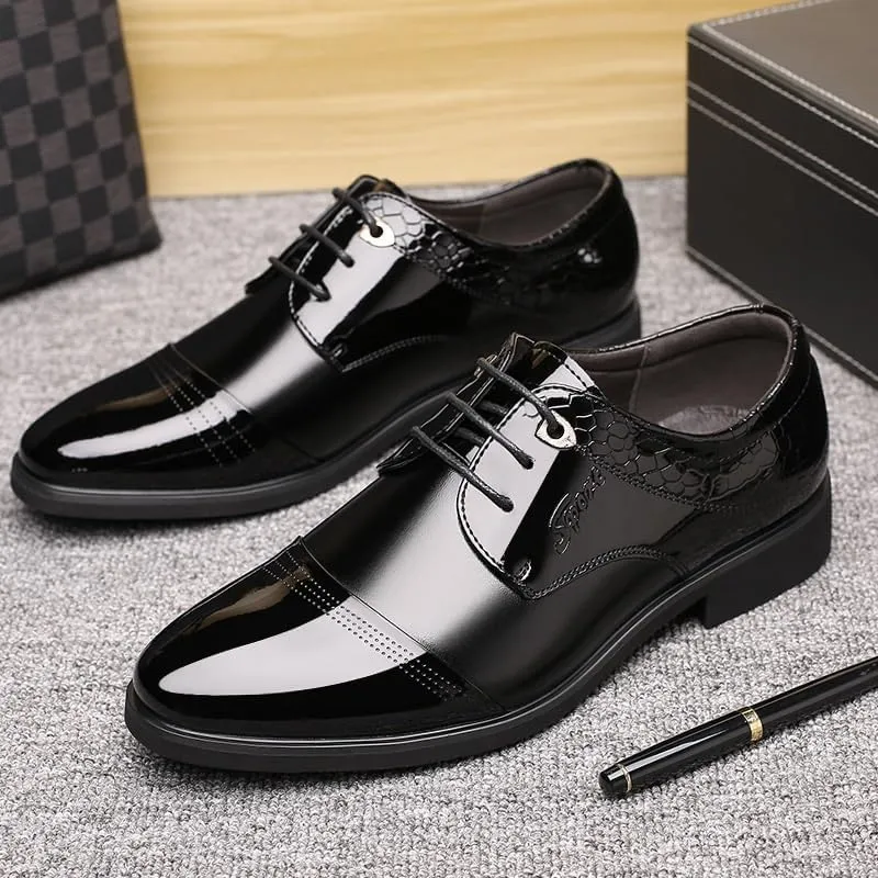 Men's Genuine Leather Dress Shoes Men Vintage Leather Lace Up Platform Oxfords Shoes(Black,7.5)
