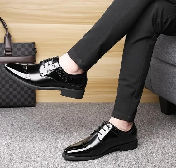 Men's Genuine Leather Dress Shoes Men Vintage Leather Lace Up Platform Oxfords Shoes(Black,7.5)
