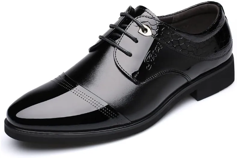 Men's Genuine Leather Dress Shoes Men Vintage Leather Lace Up Platform Oxfords Shoes(Black,7.5)