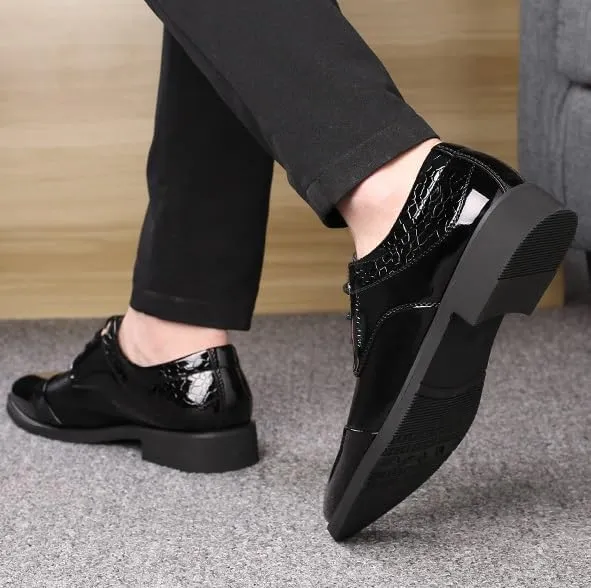 Men's Genuine Leather Dress Shoes Men Vintage Leather Lace Up Platform Oxfords Shoes(Black,7.5)