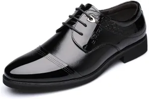 Men's Genuine Leather Dress Shoes Men Vintage Leather Lace Up Platform Oxfords Shoes(Black,7.5)