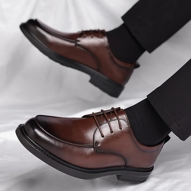 Men's Genuine Leather Low Oxford Shoes Mens Non-Slip Softsole Walking Tuxedo Dress Shoes