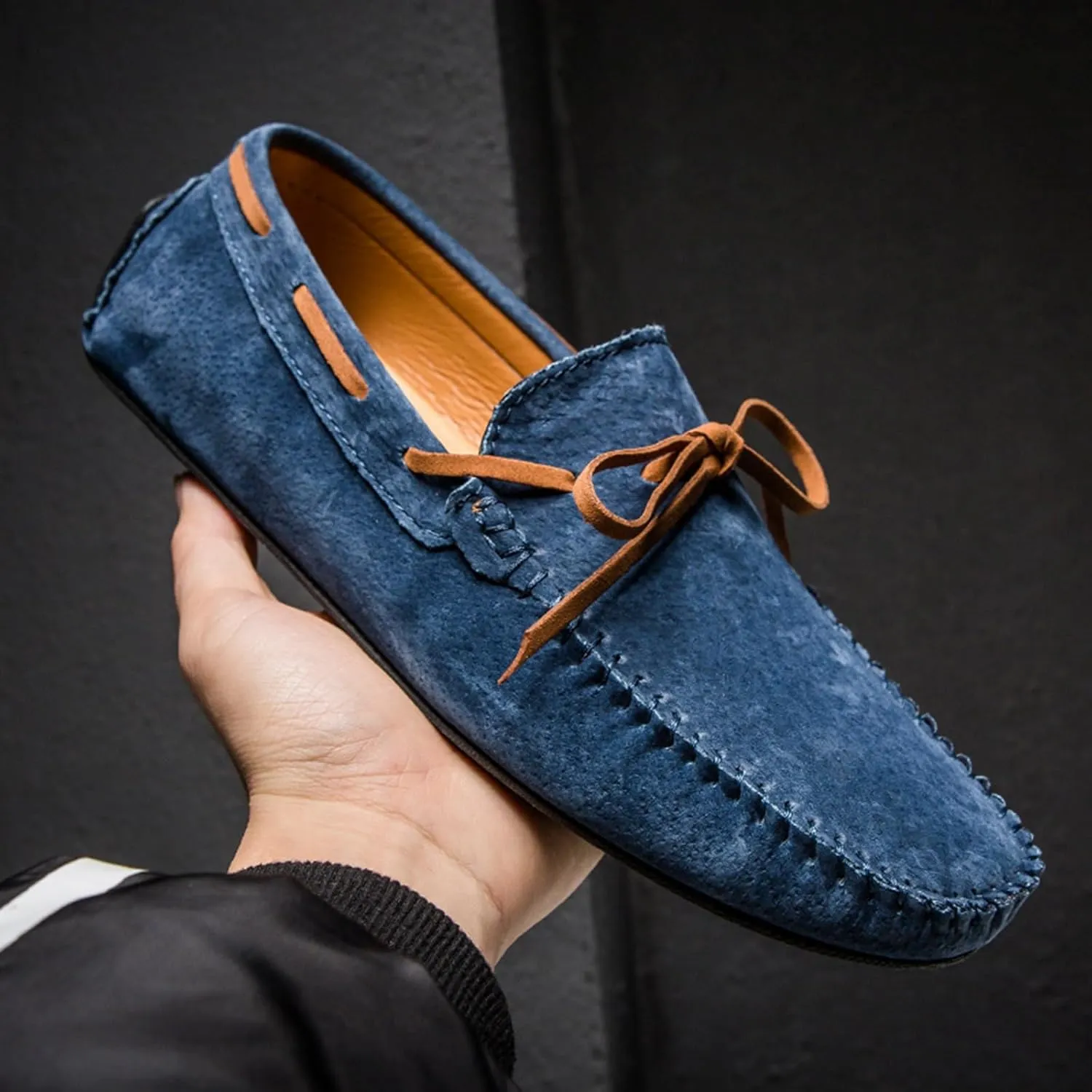 Men's Genuine Leather Moccasins Penny Loafers Casual Lace Up Slip On Gommino Flat Driving Shoes Comfort Dress Boat Shoes
