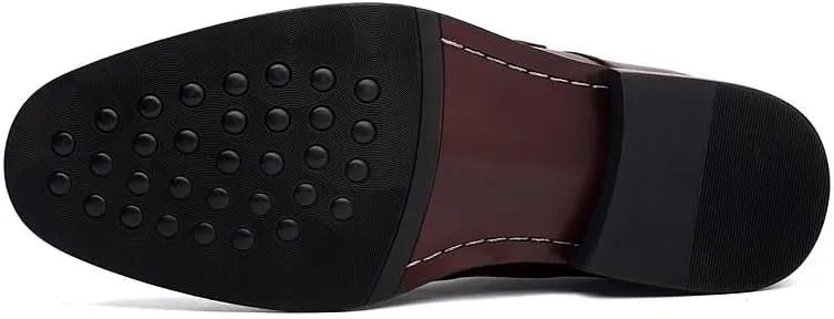 Men's Genuine Leather Monk Buckle Oxford Shoes - Retro Pointed Toe Non-Slip Business Dress Shoes for Formal Occasions
