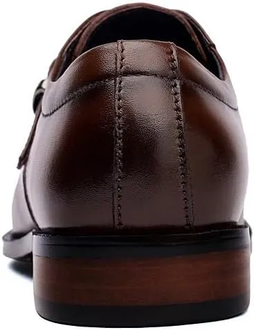 Men's Genuine Leather Monk Buckle Oxford Shoes - Retro Pointed Toe Non-Slip Business Dress Shoes for Formal Occasions