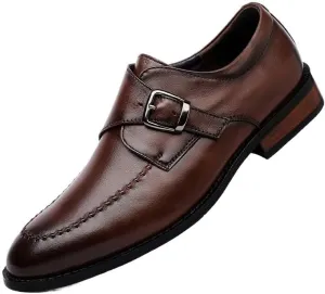 Men's Genuine Leather Monk Buckle Oxford Shoes - Retro Pointed Toe Non-Slip Business Dress Shoes for Formal Occasions