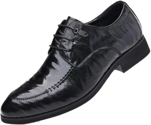 Men's Genuine Leather Oxford Shoes Comfort Business Lace Up Fashion Dress Non-Slip Waterproof Derby Shoes(Black,8.5)