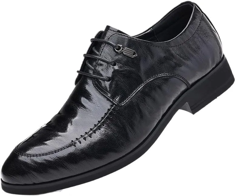 Men's Genuine Leather Oxford Shoes Comfort Business Lace Up Fashion Dress Non-Slip Waterproof Derby Shoes(Black,8.5)